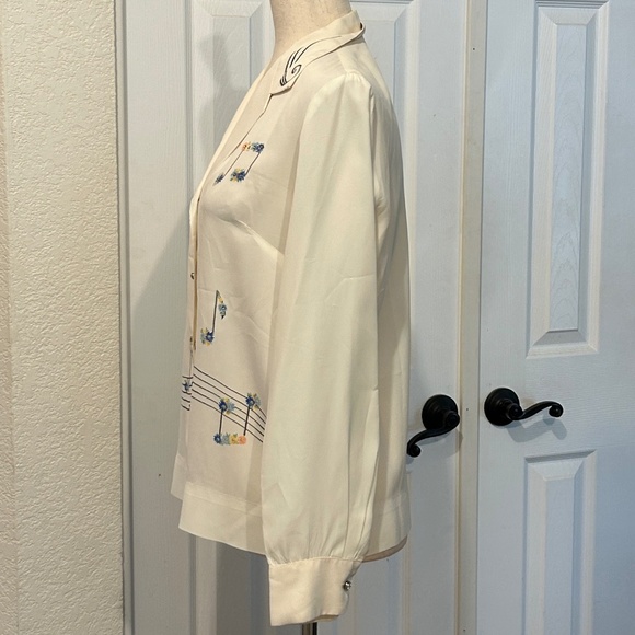 Malbe Original Musical Theme Blouse Rhinestone Buttons Vintage Size 12 - Picture 12 of 14